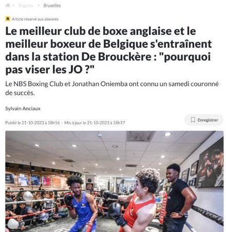 Article L'Avenir sur NBS Boxing : Le meilleur club de boxe anglaise de Belgique s'entraîne à De Brouckère