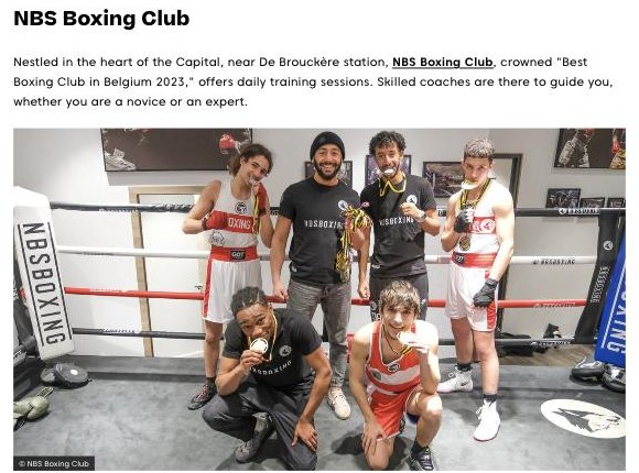 Article visit.brussels sur NBS Boxing : NBS Boxing Club, « Best Boxing Club in Belgium 2023 »